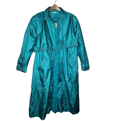 Vintage Worthington Essentials 16W Raincoat Trench Coat Jacket Teal Lined