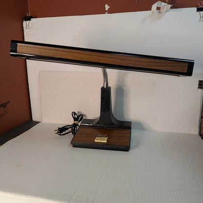 Vintage MCM Faux Wood Grain Fluorescent Desk Lamp Gooseneck Industrial Office