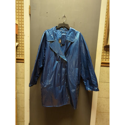 Totes Blue Jacket Coat belt LARGE Raincoat quilted lining Mid Length VINTAGE