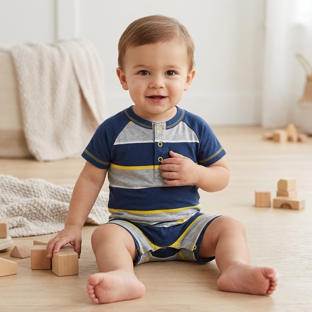 Burt's Bees Baby Infant Boys Striped Organic Cotton Romper 6-9M
