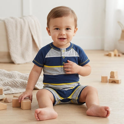 Burt's Bees Baby Infant Boys Striped Organic Cotton Romper 6-9M