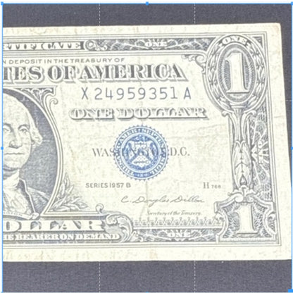 Paper Currency Bank Note Money $1 Series 1957 B silver certificate blue seal