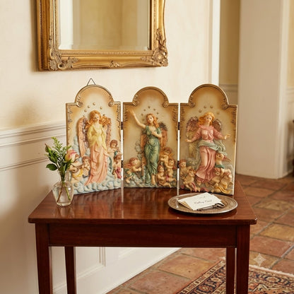 Vintage Guardian Angel & Cherub 3-Piece Triptych Wall Plaque Set