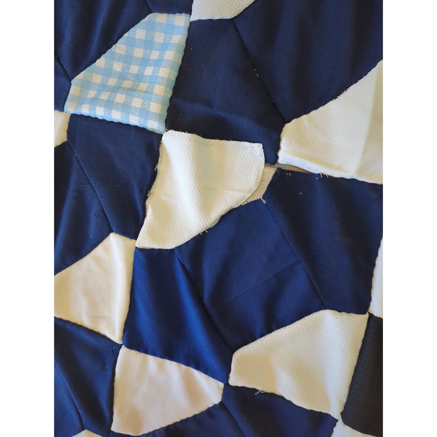Unfinished Polyester Patchwork Quilt topper Black Blue White Gingham Project