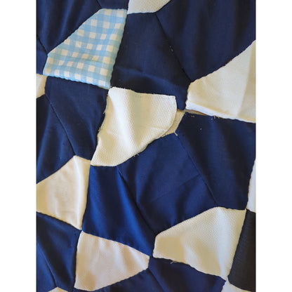 Unfinished Polyester Patchwork Quilt topper Black Blue White Gingham Project