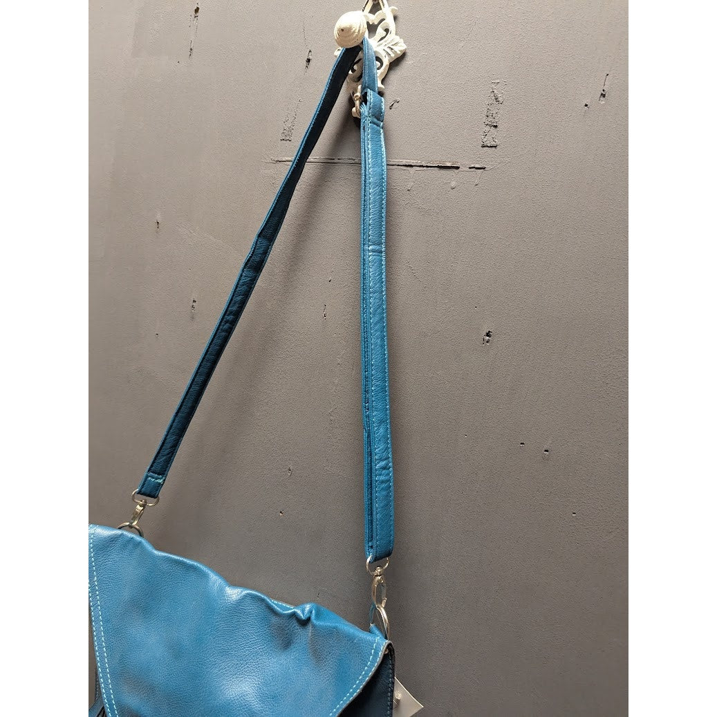 Vegan Faux Pebbled Leather BLUE TEAL bag Clutch shoulder Purse Front zip pockets