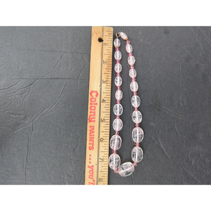 Vintage Light Pink Translucent Oval Bead Necklace Y2K Coquette Mid-Century Style
