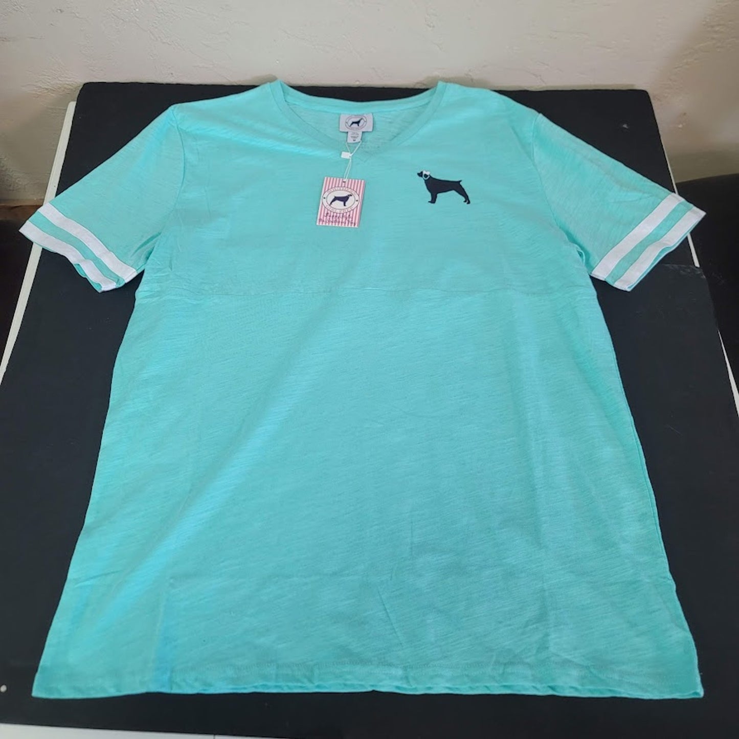Southern Girl Prep SMALL NEW SHORT  Sleeve Shirt Cotton TEAL BLUE WHITE STRIPE