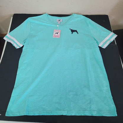 Southern Girl Prep SMALL NEW SHORT  Sleeve Shirt Cotton TEAL BLUE WHITE STRIPE