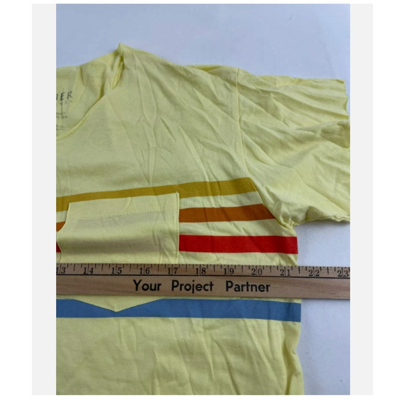 Stunner California T-Shirt PRIDE Size L Yellow Striped Cropped Raw Edges NWT