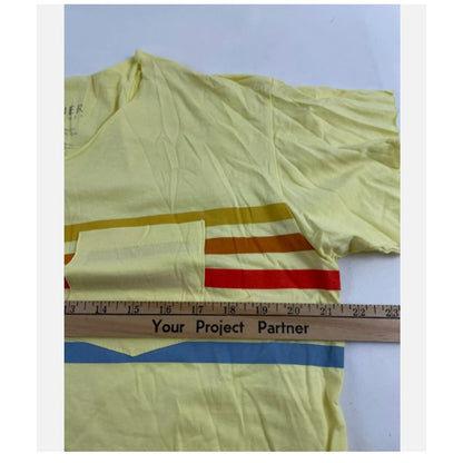 Stunner California T-Shirt PRIDE Size L Yellow Striped Cropped Raw Edges NWT