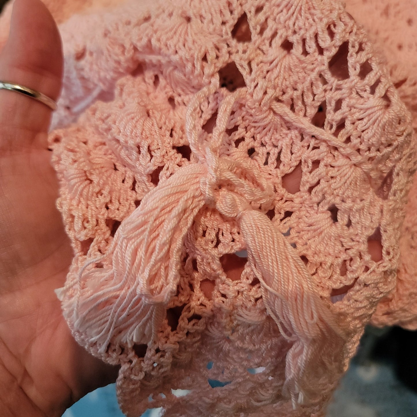 Vintage Little Flower Pink crochet 2 pc Set Skirt Short Sleeve Top Cotton Medium