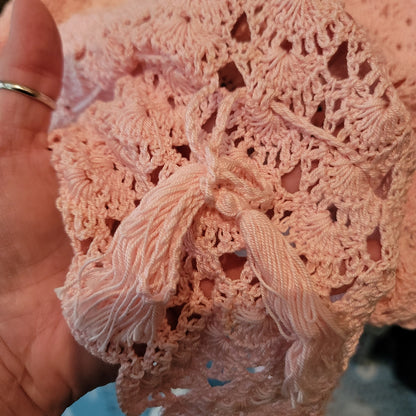 Vintage Little Flower Pink crochet 2 pc Set Skirt Short Sleeve Top Cotton Medium