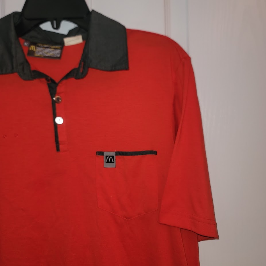McDonald's Official Employee Server Uniform Polo Shirt Medium Red Black Workwear