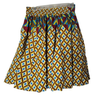 NF Cotton Geometric Print Pleated Midi Skirt One Size African boho