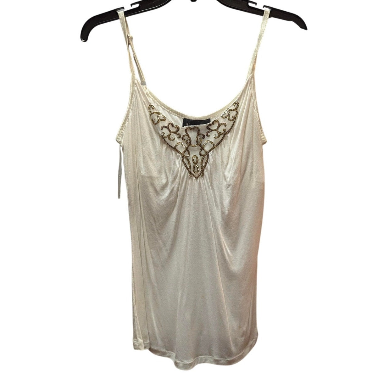 INC International Concepts Ivory Beaded Cami Modal Sleeveless Tank Top Y2K