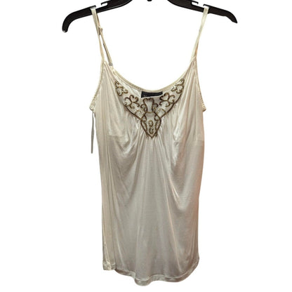 INC International Concepts Ivory Beaded Cami Modal Sleeveless Tank Top Y2K