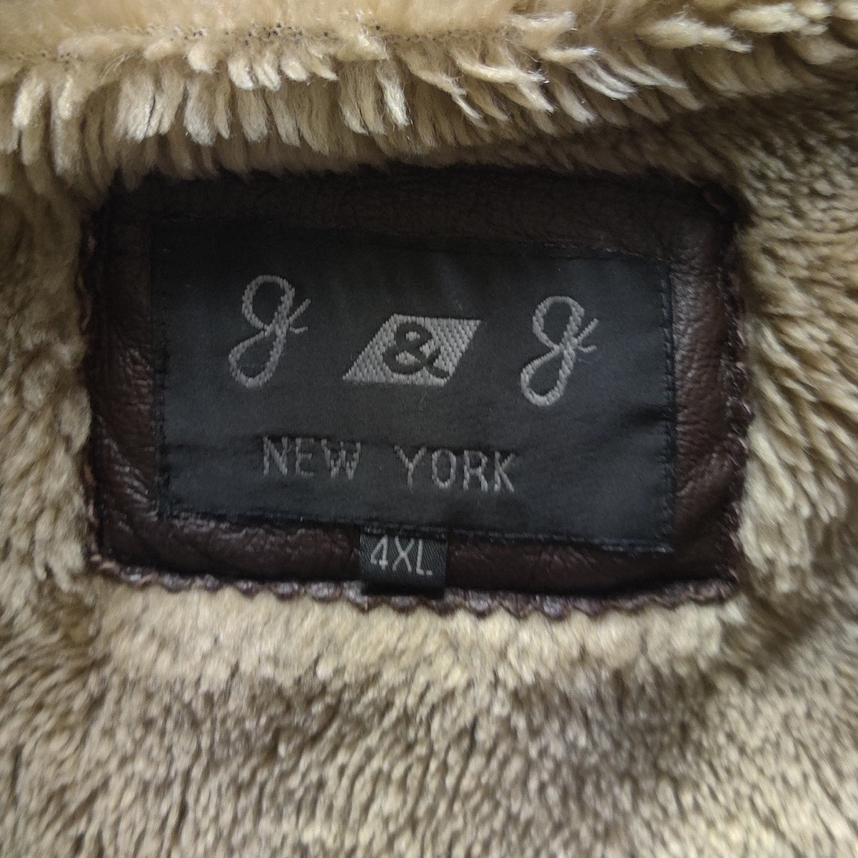Vintage G&G New York Brown Leather Faux Shearling Lined Jacket 4XL Moto Heavy