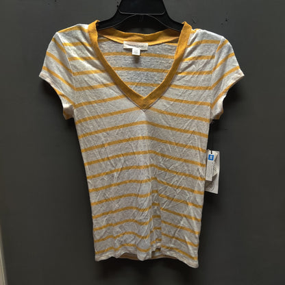 Treasure & Bond Yellow White Striped V-Neck Tee Soft Casual Summer Top NWT XXS