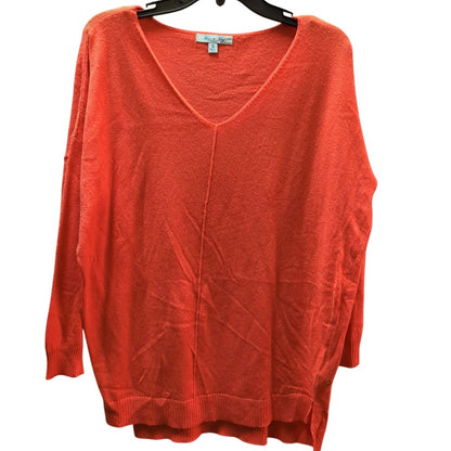 She + Sky Size Small Neon Orange Oversized V-Neck Sweater Casual Layering Career