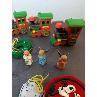 holiday Vintag lot of ornaments Snoopy, trains, angels, charlie brown