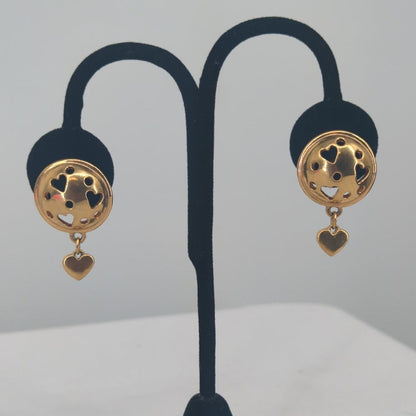 Vintage Gold-Tone Cutout Heart Dangle Stud Earrings Romantic Retro Jewelry