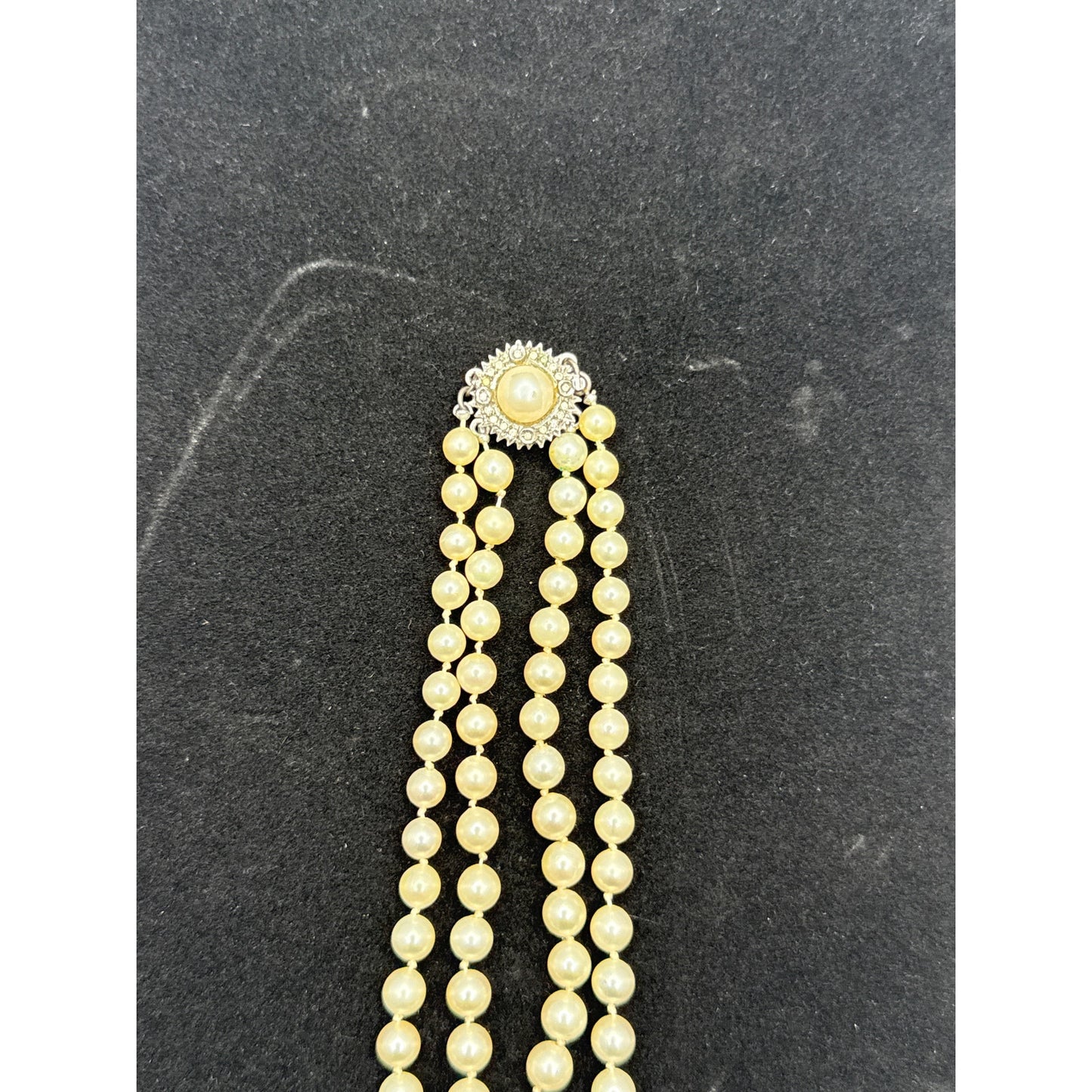 Vintage Necklace Piece Double strand faux pearls rhinestone and pearl clasp