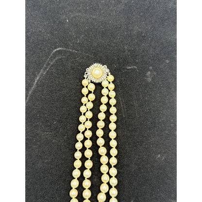 Vintage Necklace Piece Double strand faux pearls rhinestone and pearl clasp