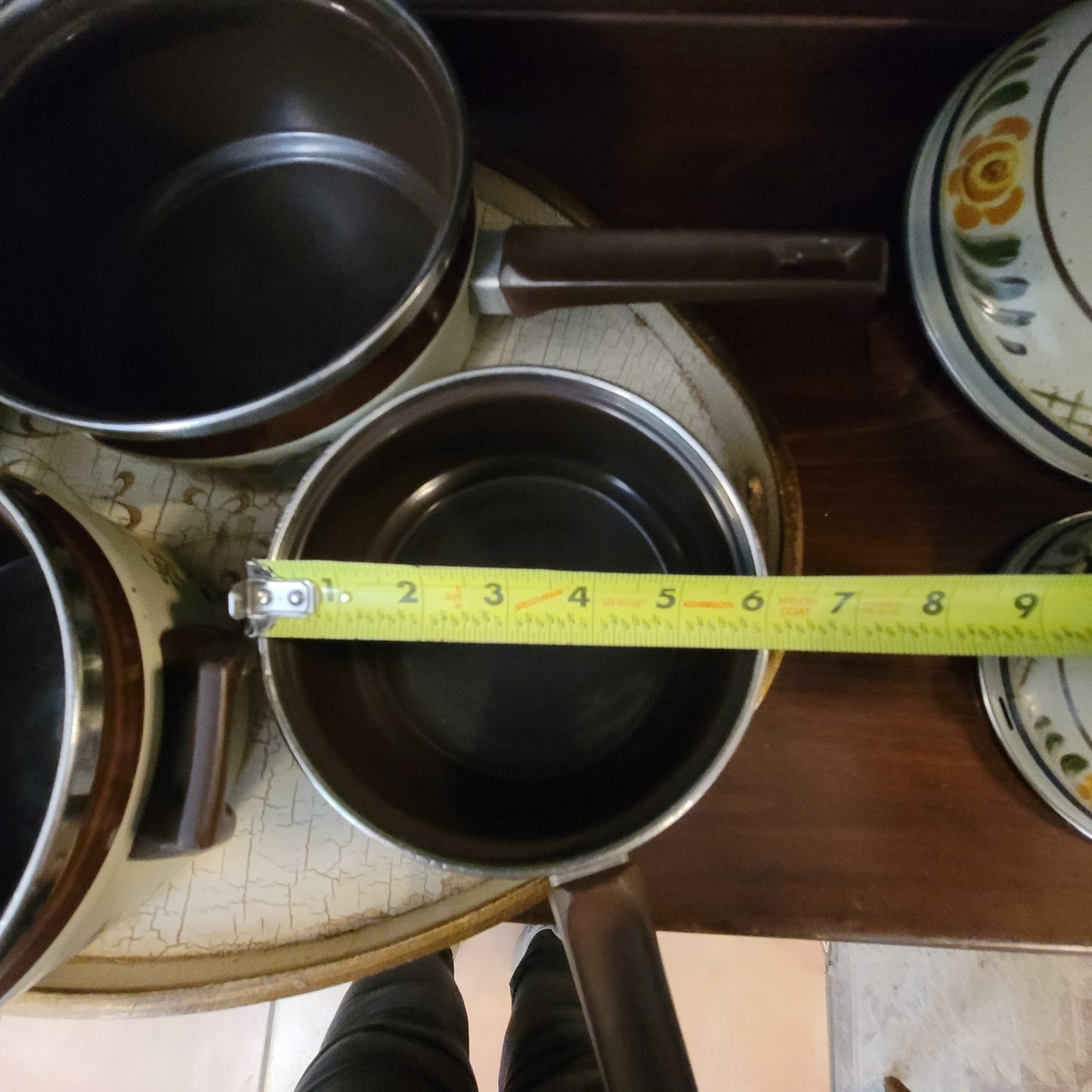 Vintage Asta Enamelware Cookware Set Brown Green Floral West Germany 8pc