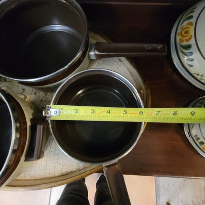 Vintage Asta Enamelware Cookware Set Brown Green Floral West Germany 8pc