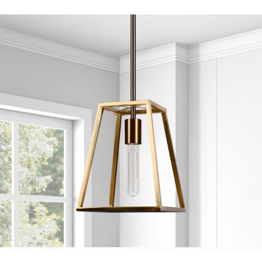 1 -Light Brass Traditional Clear glass Metal Dome Medium Hanging Pendant Light