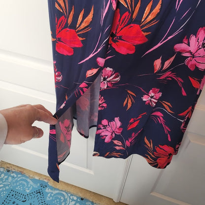 Vince Camuto Floral Blue Midi Dress Size 12 NEW $178  1/2 Sleeve Casual Career