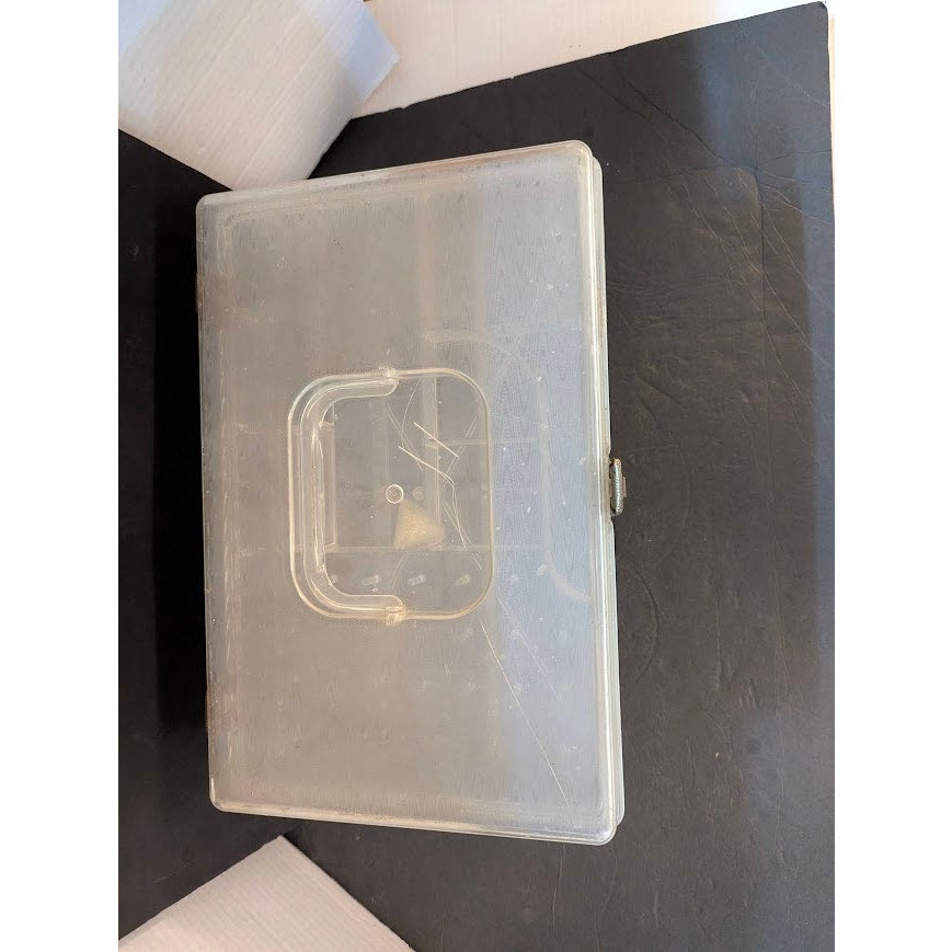 Vintage Clear Acrylic Sewing Case Crafts Organizer Storage Box Carrying Handle