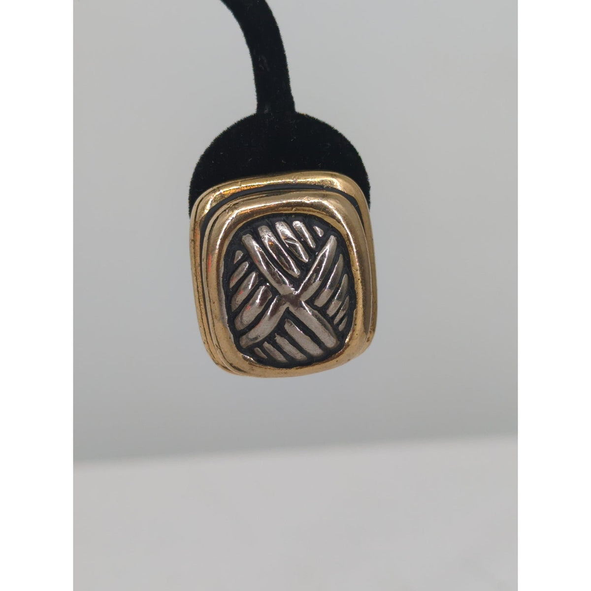 Vintage Two-Tone Mixed Metal Basketweave Door Knocker Clip On Earrings Glamour