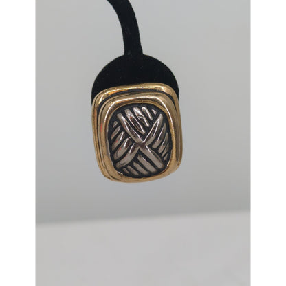 Vintage Two-Tone Mixed Metal Basketweave Door Knocker Clip On Earrings Glamour