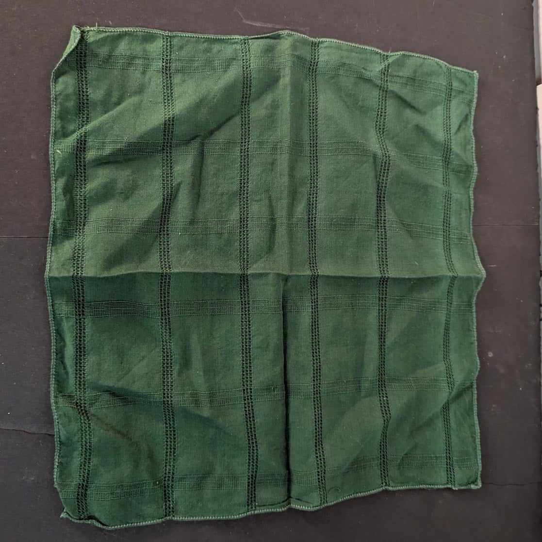 Vintage Solid Forest Green Linen Handkerchief Striped Weave Pocket Square