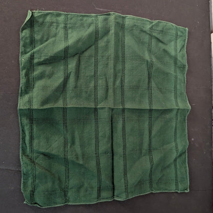 Vintage Solid Forest Green Linen Handkerchief Striped Weave Pocket Square