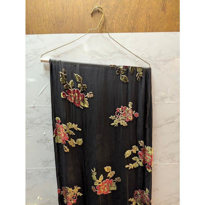 Worthington Scarf Sheer Flocked Floral Applique Tassel Fringe