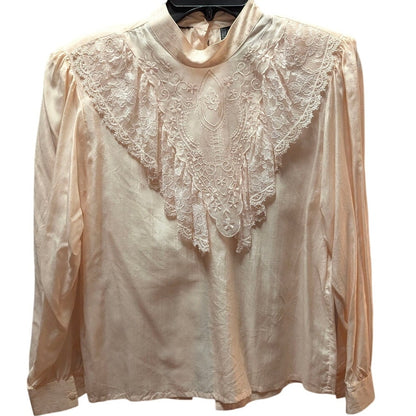 Carry Back Vintage Peach Silk Lace Yoke Victorian Button Back Blouse Coquette