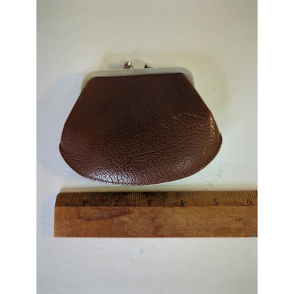 Vintage Brown Leather Double Kiss Lock Change Coin Purse