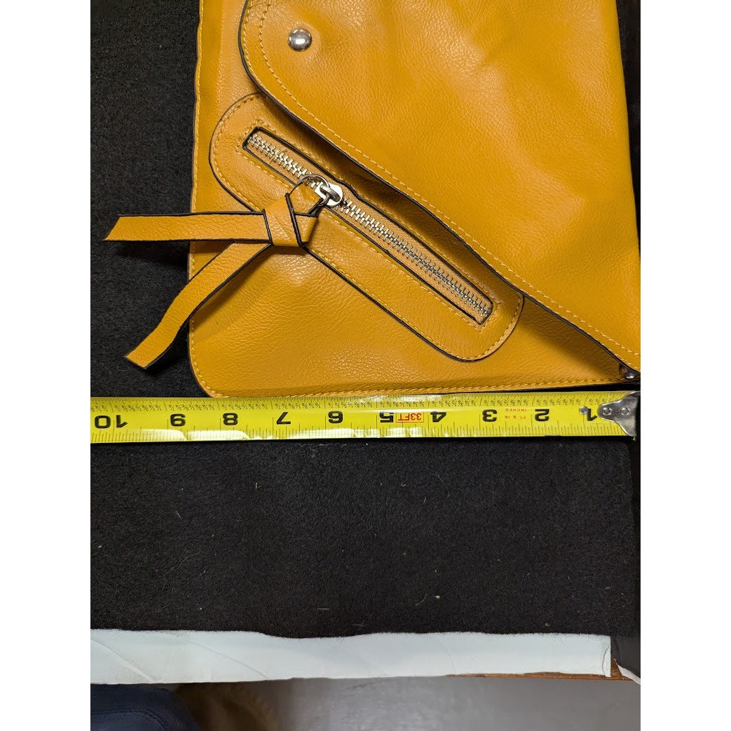 Vegan Faux Pebbled Leather Mustard Yellow bag Clutch Purse Front zip pockets