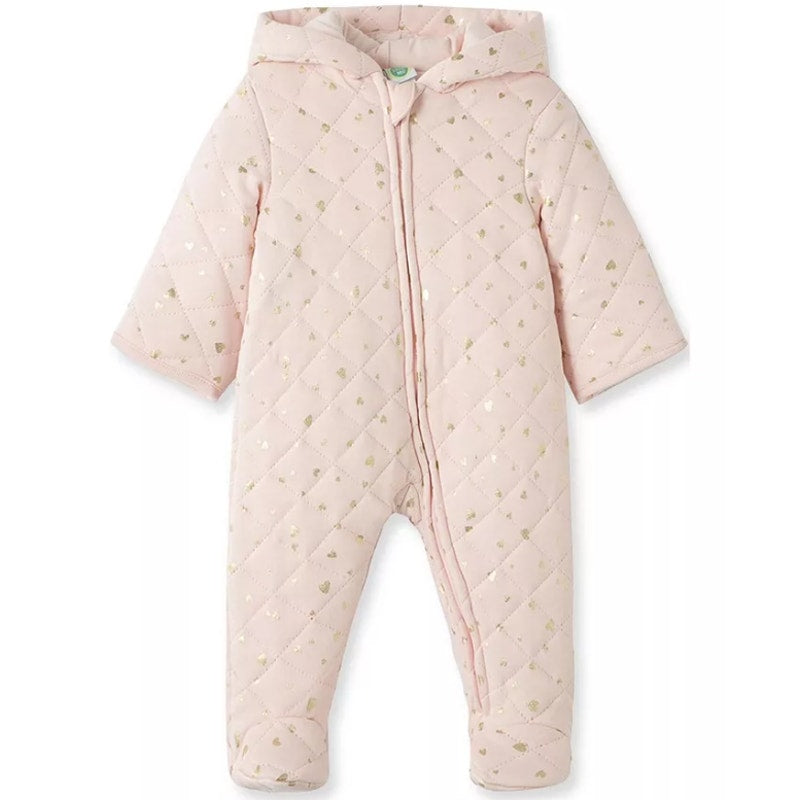 Little Me Baby Girl Silver Hearts Quilted Pram SIZE 6-9 MONTH New Hood One Piece