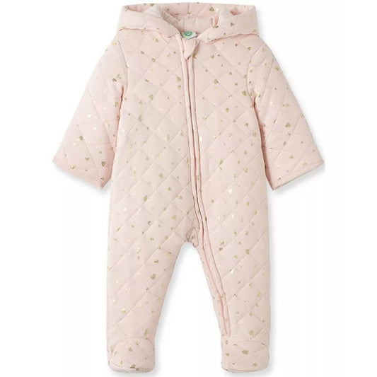 Little Me Baby Girl Silver Hearts Quilted Pram SIZE 6-9 MONTH New Hood One Piece
