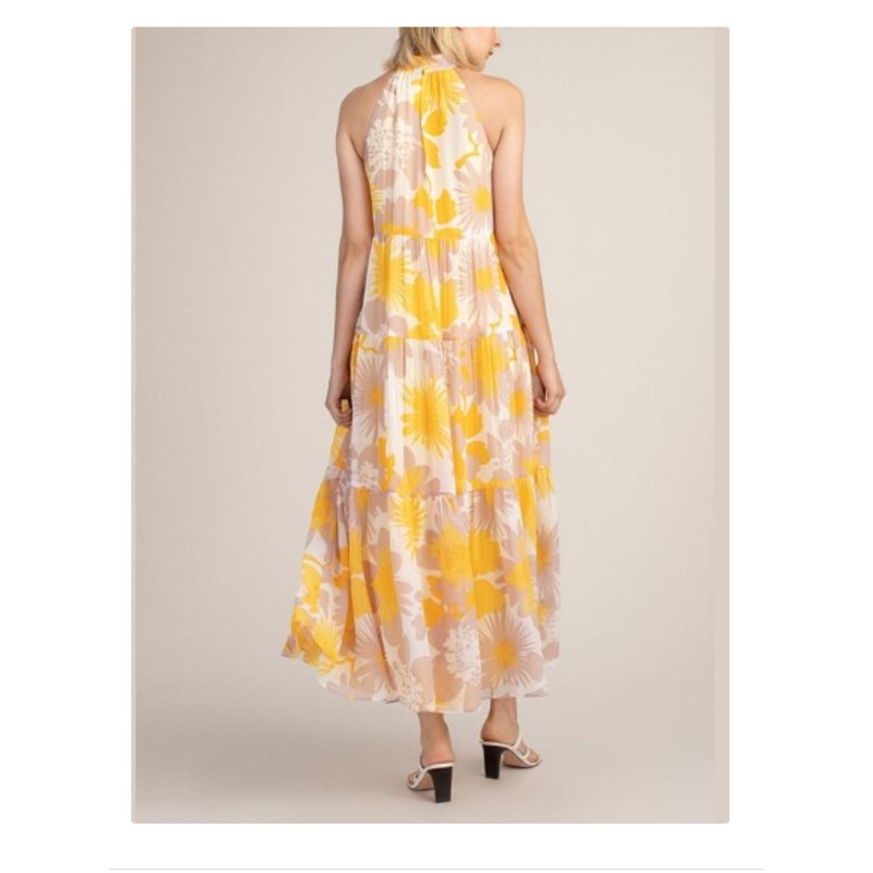 Trina Turk Banded High Neck Sunglasses Dress NEW Size 8 tier Flounce Midi Floral
