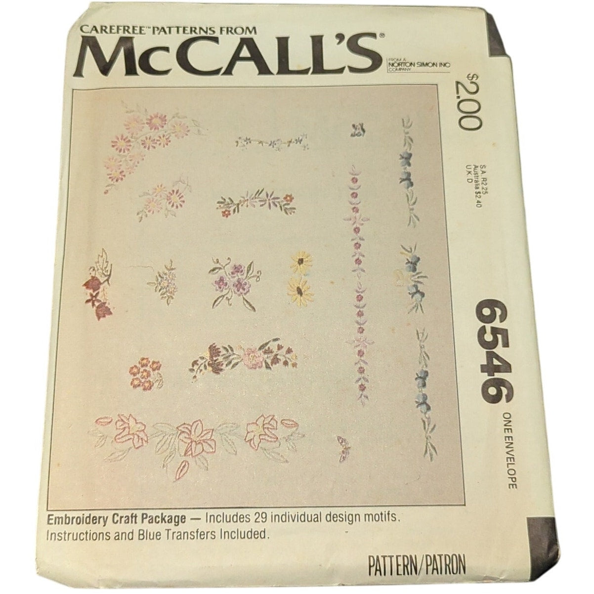 Vintage Sewing pattern McCall's 6546 embroidery craft package design motifs