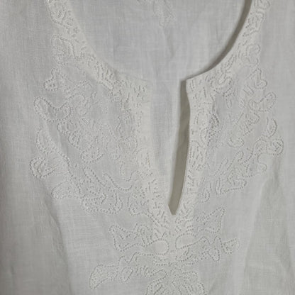 Lilly Pulitzer Amelia Island Summer Linen Tunic Large White Bead Collar Detail