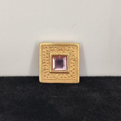 Vintage Gold Tone Pink Rhinestone Button Cover 80s Glam Western Jewelry