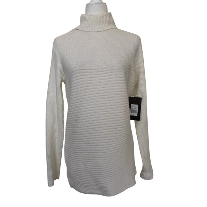 NEW Devotion by Cyrus Women's Horizontal Ribbed Turtleneck Tunic Sweater white