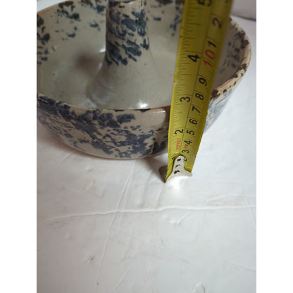 Vintage Hand Thrown Pottery Splatterware Bundt Pan Signed Aubrey Brown 2002 Blue