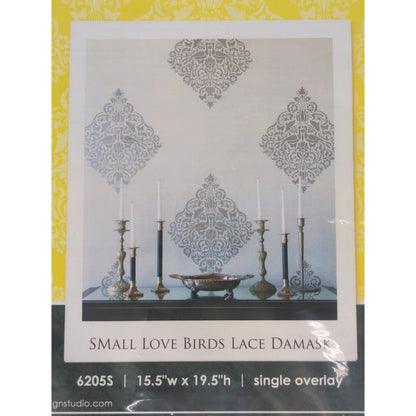 Royal Design Small Love Birds Lace Damask Wall Stencil (62065) - 15.5"w x 19.8"h